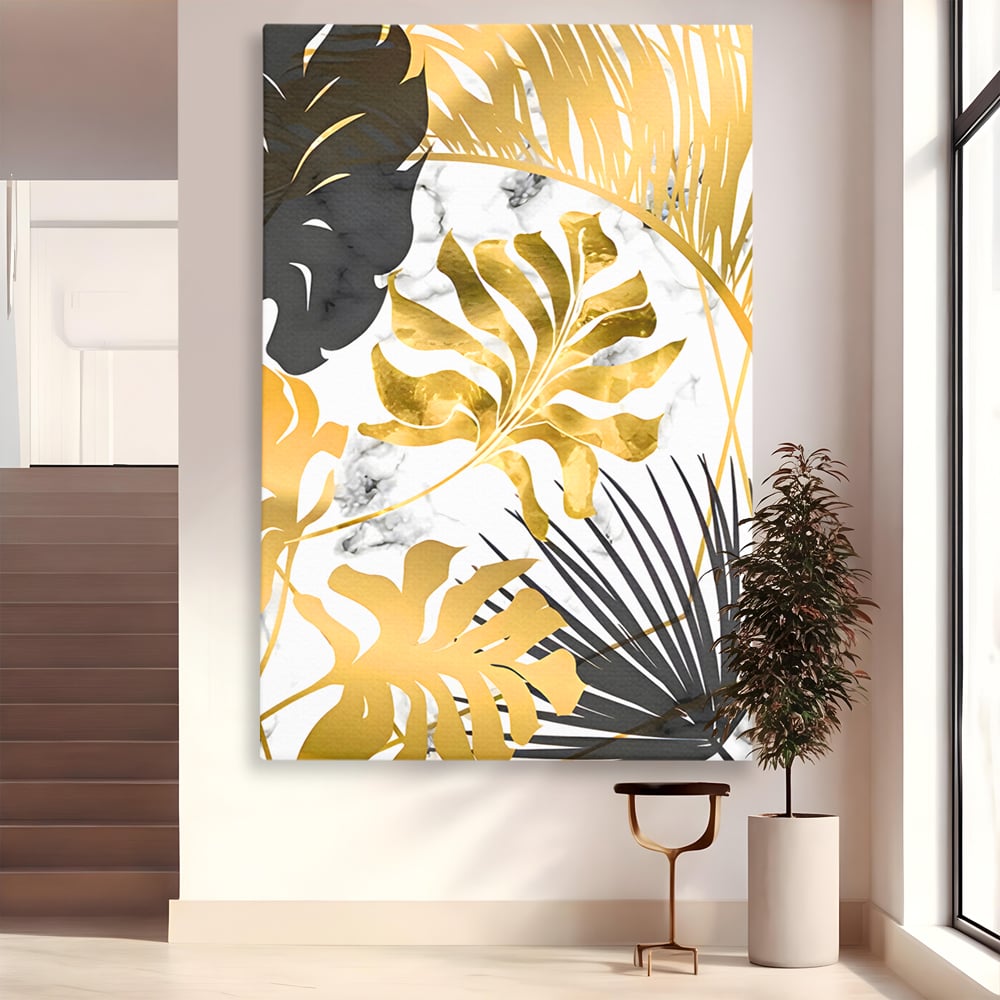 Tablou canvas cu tablou canvas cu frunze tropicale, fara rama, pe sasiu de lemn
